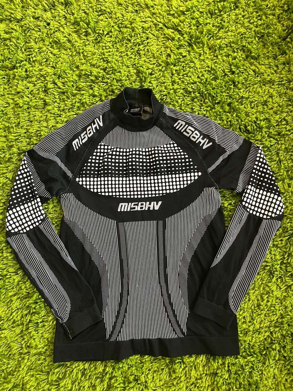 MISBHV Sport Active Black and White Knitted Mock Neck Long Sleeve Top